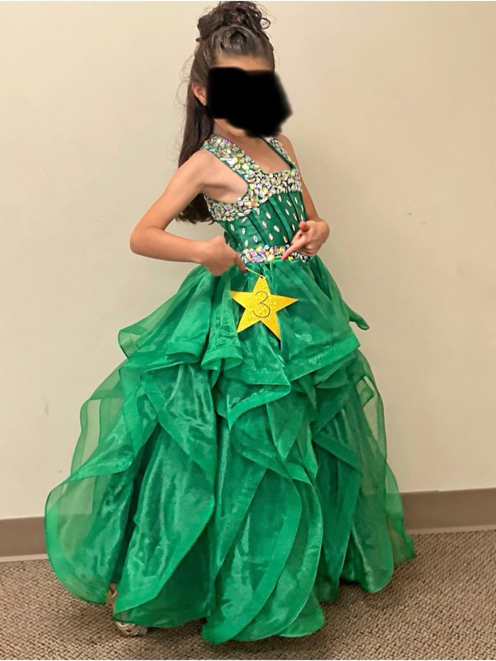 Green Beaded Layered Tulle by Girl’s Pageant Dress